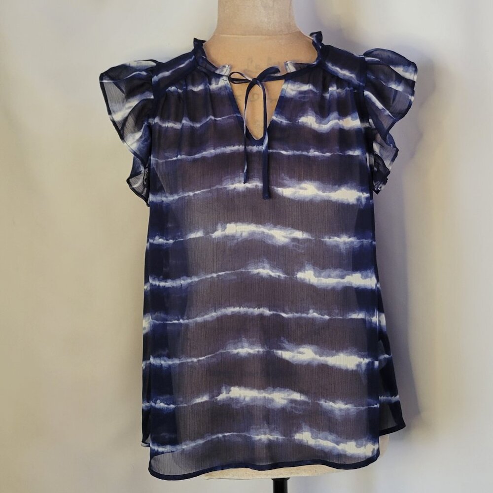 Banana Republic Sheer Flutter Sleeve Tie-Dye Blouse, Maritime Blue, Sz M